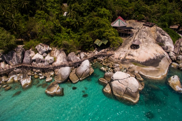 an aerial view of koh phangan shot from a drone
