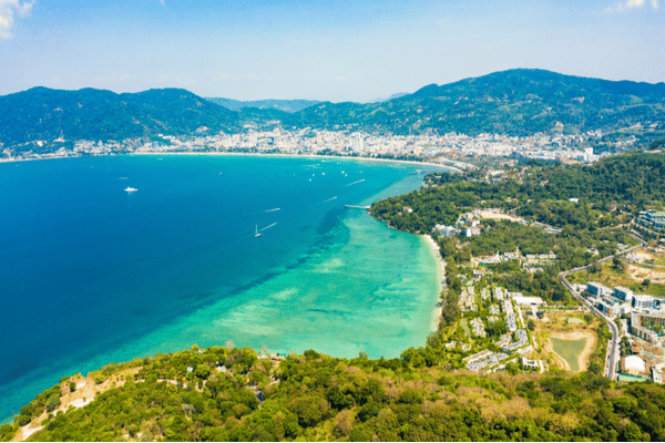 an aerial view of phuket looking over patong road