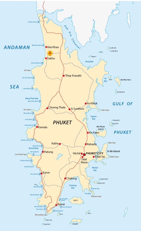 map of thailand with all the major islands listed