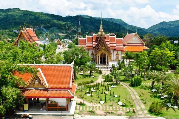 wat chalong and its surrounds taken during daylight from an elevated position