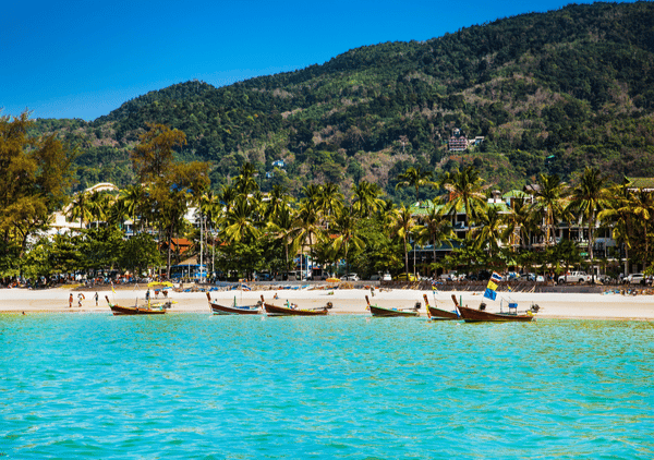 view of the patong beach foreshore from the water