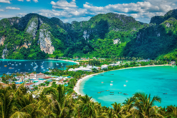 beautiful view of the phi phi don strip of land separating the two beach areas