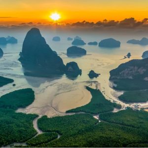 Phang Nga Bay, Thailand at sunrise