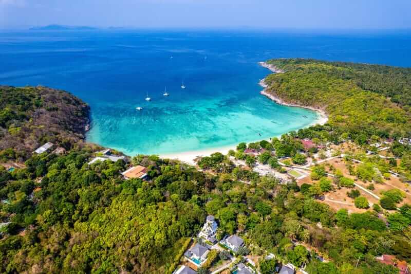 An aerial view from land looking out across Koh Racha Yai