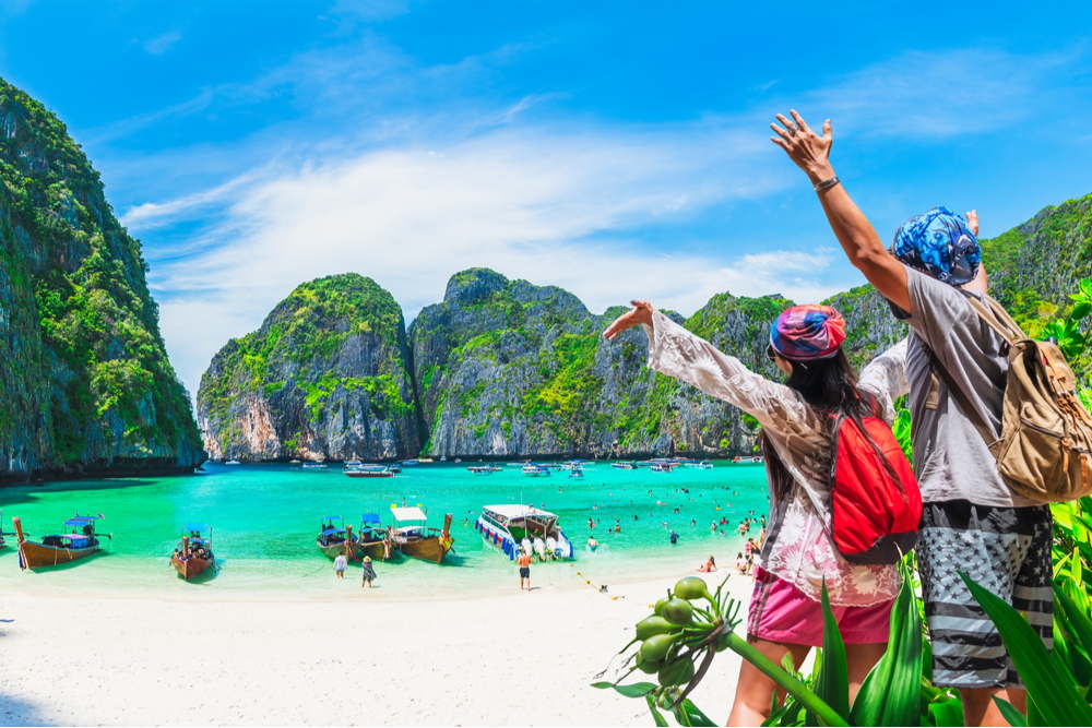 two tourists excited to arrive at James Bond Island